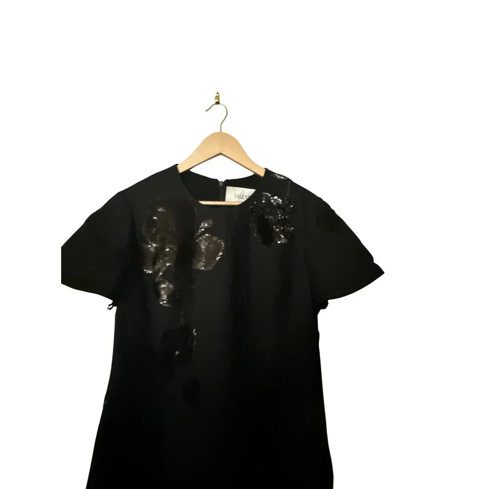Valentino Black Embellished‎ Short Crepe Couture Dress Size 14